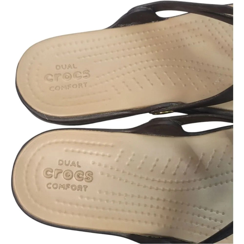 Crocs Sanrah Brown Thong Flip Flop Wedge Sandals Shoes Women's 11